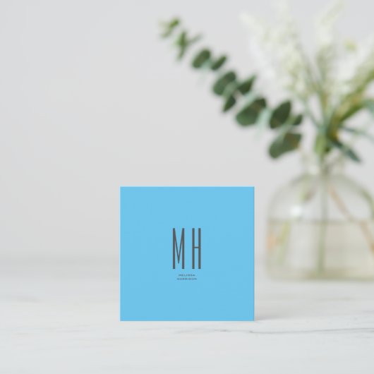 Modern Monogram Professional Plain Simple Sky Blue Informatiekaartje (Staand voorkant)