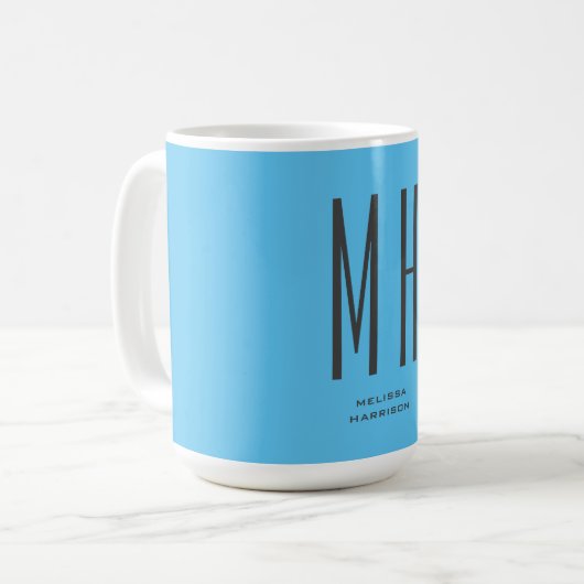 Modern Monogram Professional Plain Simple Sky Blue Koffiemok (Voorkant links)