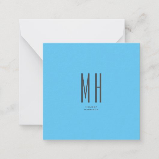 Modern Monogram Professional Plain Simple Sky Blue Notitiekaartje (Voorkant)