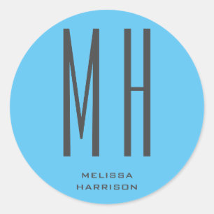 Modern Monogram Professional Plain Simple Sky Blue Ronde Sticker