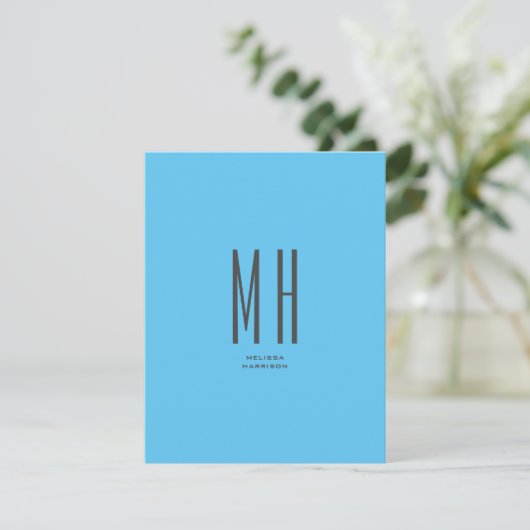 Modern Monogram Professional Plain Simple Sky Blue RSVP Kaartje (Staand voorkant)