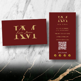 Modern Monogram Professional Red Gold Marketing Visitekaartje