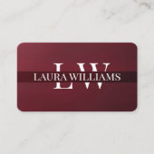 Modern Monogram Professional Red Maroon Visitekaartje (Voorkant)