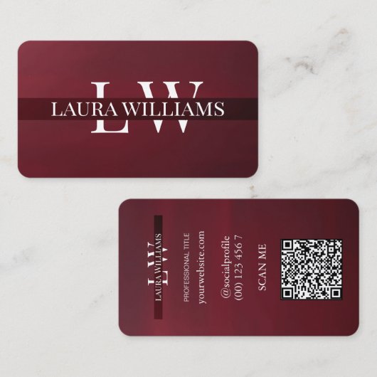 Modern Monogram Professional Red Maroon Visitekaartje (Voorkant / Achterkant)