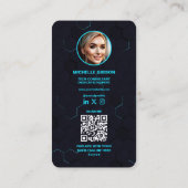 Modern Monogram Professional Tech Donker Neon Blau Visitekaartje (Achterkant)