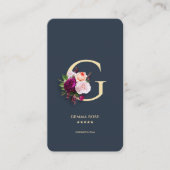 Modern Monogram Professioneel Donkerblauw Bloemen  Visitekaartje (Voorkant)