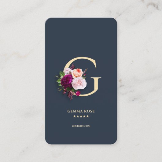 Modern Monogram Professioneel Donkerblauw Bloemen  Visitekaartje (Voorkant)