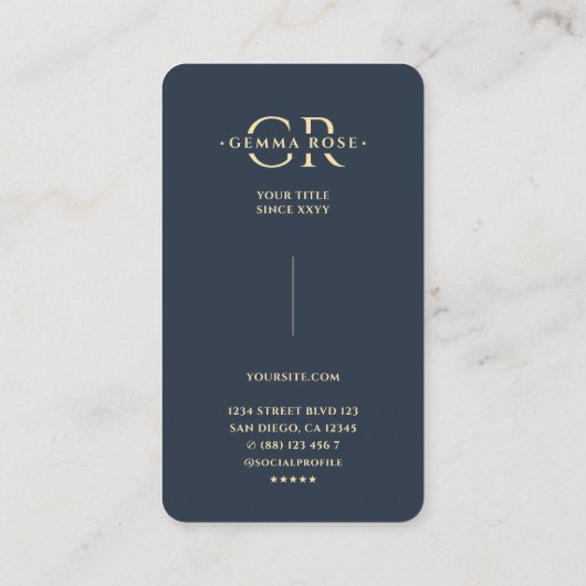 Modern Monogram Professioneel Donkerblauw Bloemen  Visitekaartje (Achterkant)