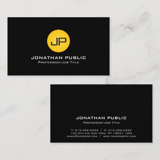 Modern Monogram Professioneel Elegant Ontwerp Zwar Visitekaartje (Voorkant / Achterkant)