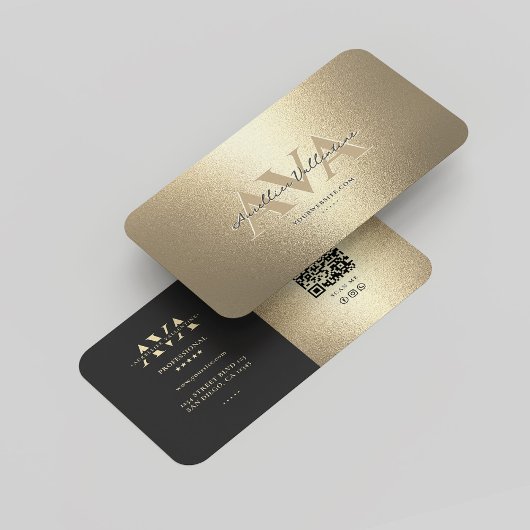 Modern Monogram Professioneel Elegant Zwart Goud Visitekaartje