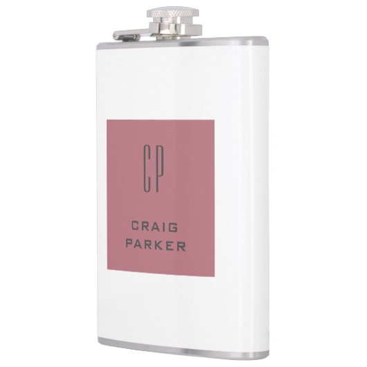 Modern Monogram Professioneel Gewoon Roos Goud Wit Heupfles (Links)