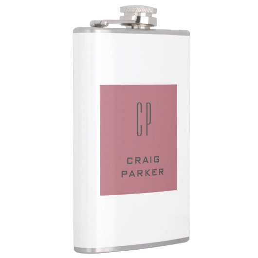 Modern Monogram Professioneel Gewoon Roos Goud Wit Heupfles (Rechts)