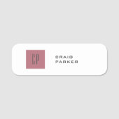 Modern Monogram Professioneel Gewoon Roos Goud Wit Naamplaatje (Voorkant)