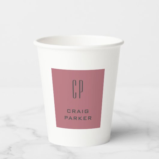 Modern Monogram Professioneel Gewoon Roos Goud Wit Papieren Bekers (Voorkant)