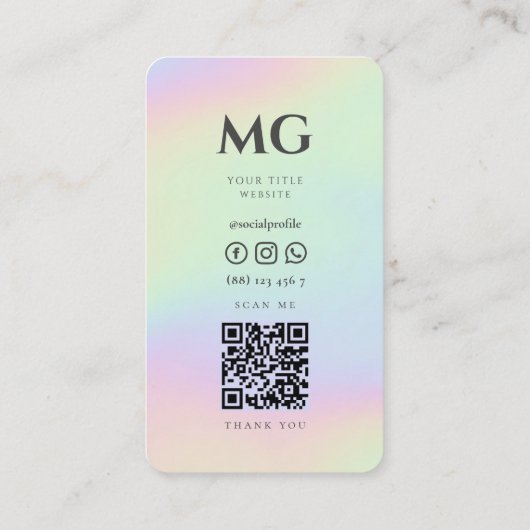 Modern Monogram Professioneel Holografisch Visitekaartje (Achterkant)