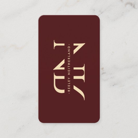 Modern Monogram Professioneel Rood Maroon Goud Visitekaartje (Voorkant)