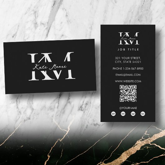 Modern Monogram Professioneel Zwart Marketing Visitekaartje
