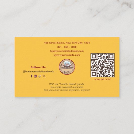 Modern Monogram Professionele Bakkerij Geel Custom Visitekaartje (Achterkant)