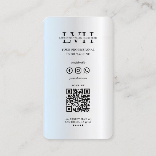 Modern Monogram Professionele Initialen Zilver Visitekaartje (Achterkant)