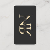 Modern Monogram Professionele Initialen Zwart Goud Visitekaartje (Voorkant)