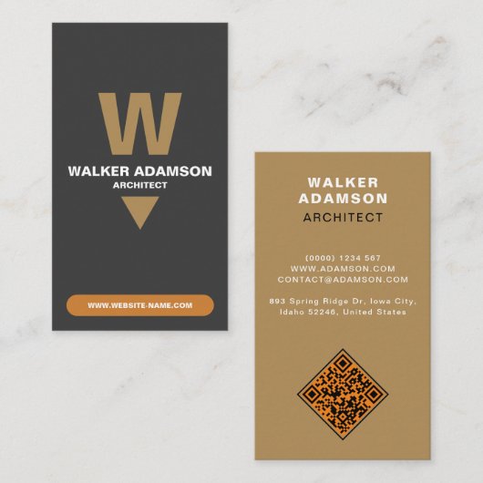 Modern (Monogram QR) Brons & Matzwart Visitekaartje (Voorkant / Achterkant)