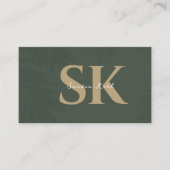 Modern Monogram QR code dark green social  icons Visitekaartje (Voorkant)