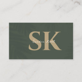 Modern Monogram QR code dark green social  icons Visitekaartje