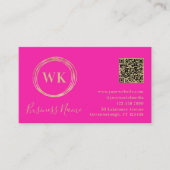Modern Monogram QR Code Hot Pink Gold Visitekaartje (Voorkant)