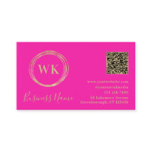 Modern Monogram QR Code Hot Pink Gold