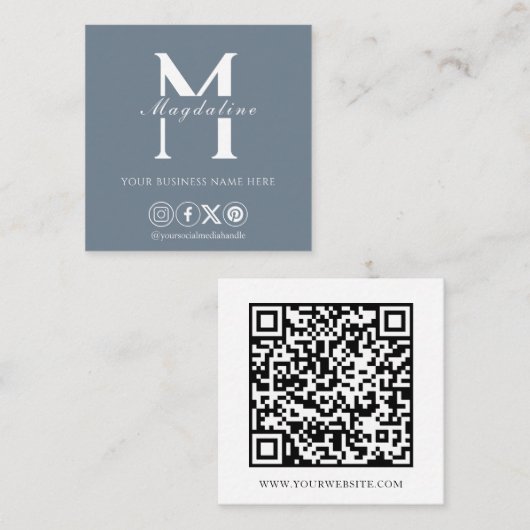 Modern Monogram QR Code Slate Vierkante Visitekaartje (Voorkant / Achterkant)