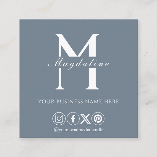 Modern Monogram QR Code Slate Vierkante Visitekaartje (Voorkant)