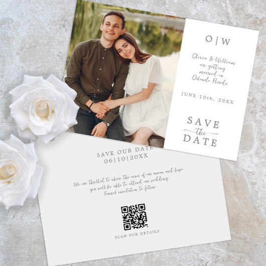 Modern Monogram QR Save the Date