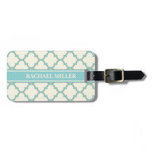 Modern Monogram Quatrefoil Pattern Ivory Turquoise