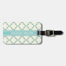 Modern Monogram Quatrefoil Pattern Ivory Turquoise Bagagelabel