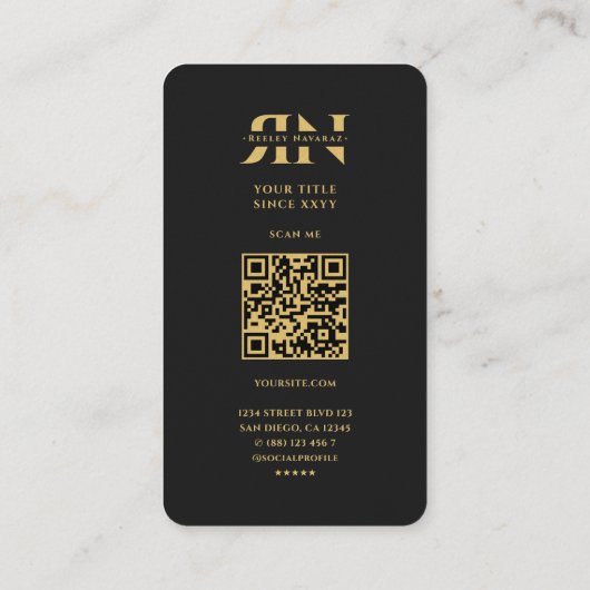 Modern Monogram R N Professioneel Zwart Goud Visitekaartje (Achterkant)
