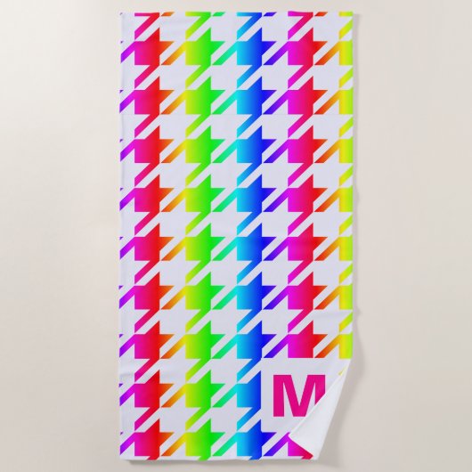 Modern Monogram Rainbow Ombre Houndstooth Pattern Strandlaken (Voorkant)