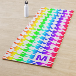 Modern Monogram Rainbow Ombre Houndstooth Pattern Yogamat
