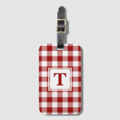 Modern Monogram Red en White Gingham Pattern Bagagelabel (Voorkant (verticaal))