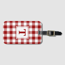 Modern Monogram Red en White Gingham Pattern Bagagelabel