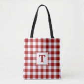 Modern Monogram Red en White Gingham Pattern Tote Bag (Voorkant)
