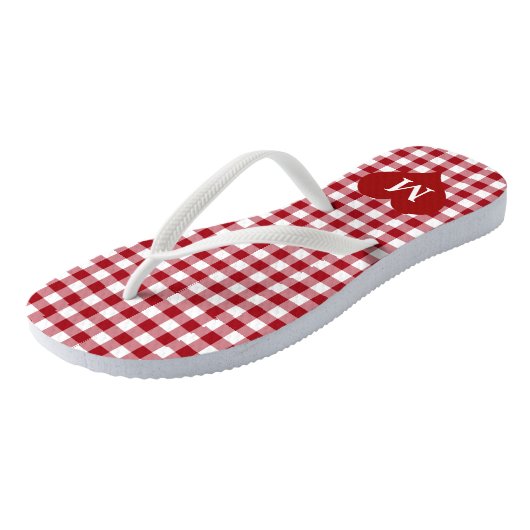 Modern Monogram Red Gingham Check Teenslippers (Schuin)