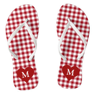 Modern Monogram Red Gingham Check Teenslippers
