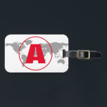 Modern Monogram Red Initial Letter World Map Bagagelabel<br><div class="desc">Plain Minimalist Modern Designs. They're all simple,  attractive,  unique.</div>