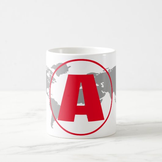 Modern Monogram Red Initial Letter World Map Koffiemok (Center)
