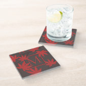 Modern Monogram Red Maple Leaf Grey Glazen Onderzetter (Schuin)