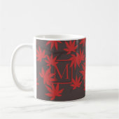Modern Monogram Red Maple Leaf Grey Koffiemok (Links)