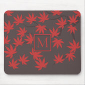 Modern Monogram Red Maple Leaf Grey Muismat (Voorkant)