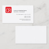 Modern Monogram Red White Professional Plain Visitekaartje (Voorkant / Achterkant)