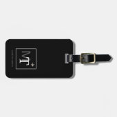 Modern monogram (reizigersnaam + initialen) zwart bagagelabel (Voorkant horizontaal)