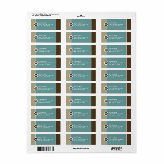 Modern Monogram retour adres label - blauw/bruin (Full Sheet)